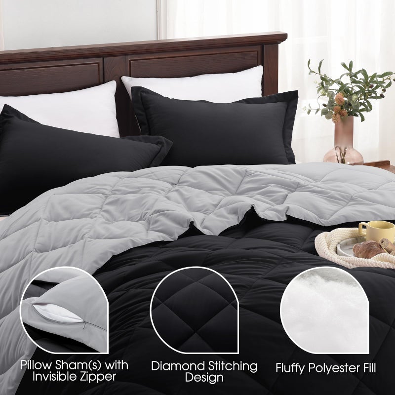 Basic Beyond Beyond Basic Twin Comforter Set - Reversible All Seasons, Black/Grey, 1 Comforter (66"x92") and 1 Pillow Sham (20"x26"+2") - Image 4